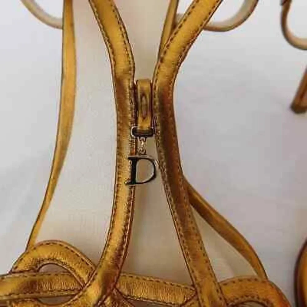 CHRISTIAN DIOR METALLIC STRAPPY BRONZE LOGO HEEL SANDALS SIZE 39 - Picture 6 of 12